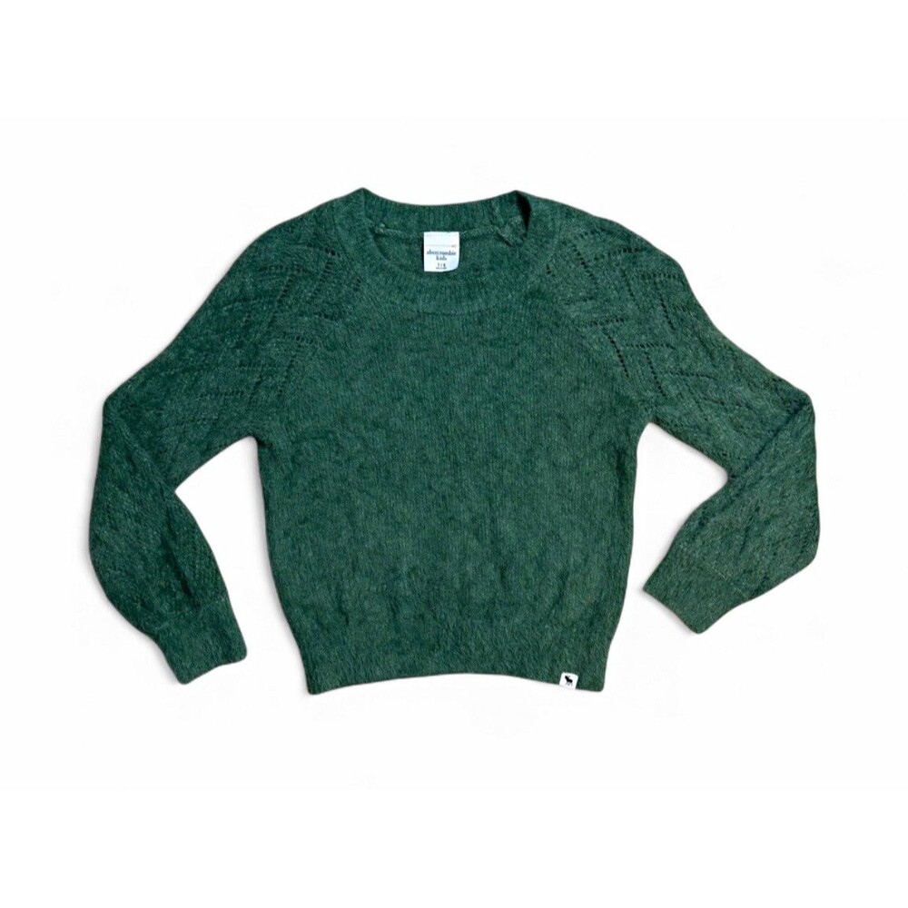 abercrombie kids Forest Green Pointelle Cable Knit Crewneck Sweater Size 7/8